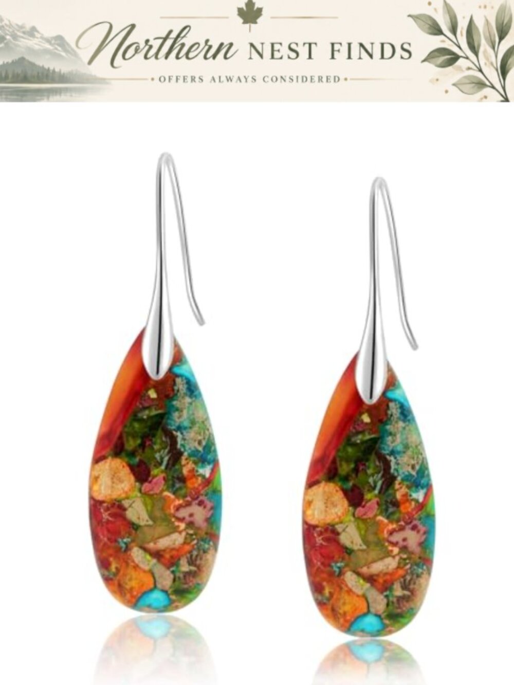 Natural Emperor Stone Fishhook Dangle Drop Earrings Statement Jewelry